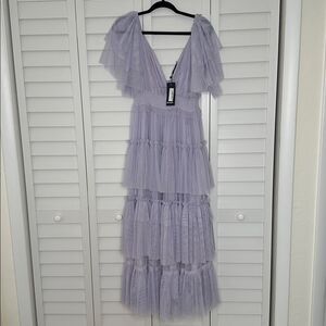 NWT Nasty Gal Lilac Tulle Maxi Dress Size 8